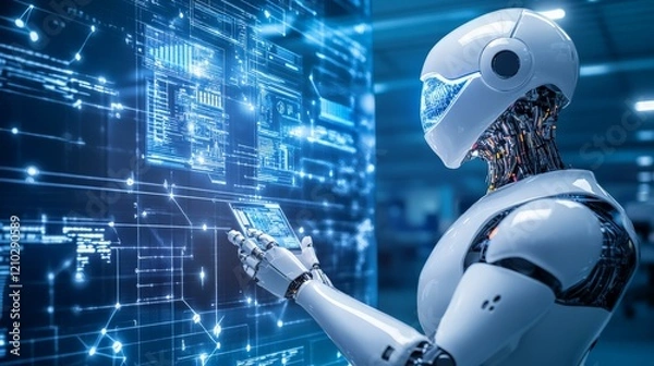 Fototapeta AI Helping Humans Analyze Data in a Futuristic Office.