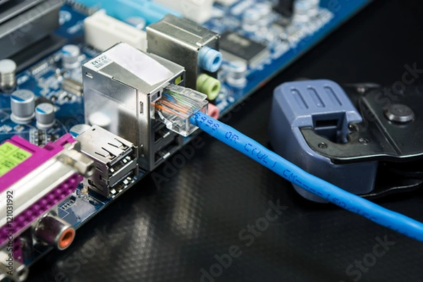 Fototapeta Tools for crimping network cable Tools for crimping network cabl