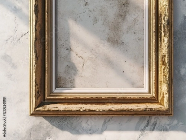 Fototapeta Classical Gold-Framed Artwork on a Marble Wall