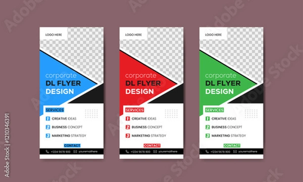 Fototapeta Corporate banners with a modern, minimalist aesthetic, featuring geometric shapes, abstract design, and clean typography, are used for marketing materials and promotional graphics.