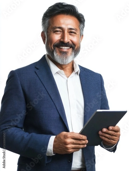 Fototapeta Business Professional Smiling and Holding Tablet