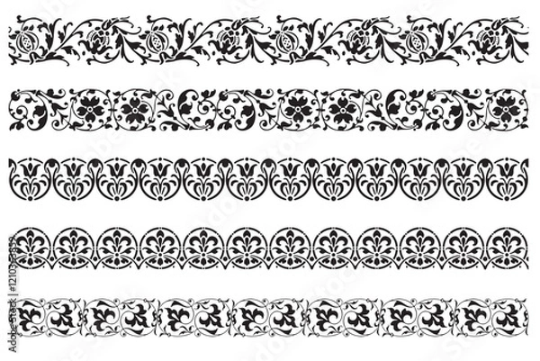 Fototapeta Set of decorative seamless ornamental border - Vector modular