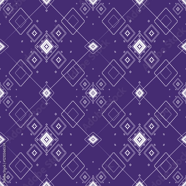 Fototapeta Geometric pattern with white shapes on purple background