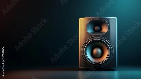 Fototapeta Studio speakers emitting soft sound in a dimly lit environment with a modern aesthetic