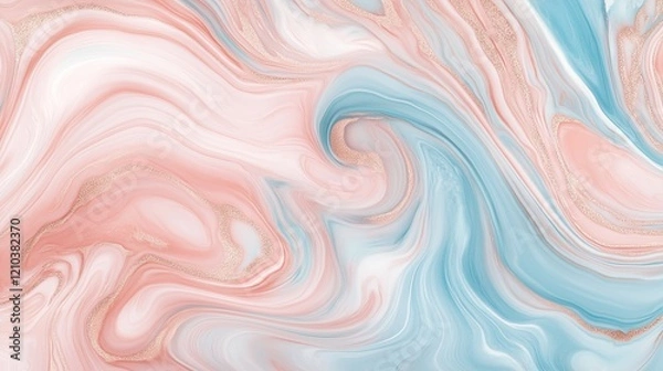 Fototapeta A captivating swirl of light pink and soft azure tones, beautifully intermingled with rose gold accents, creating a fluid marble design that exudes elegance and sophistication.