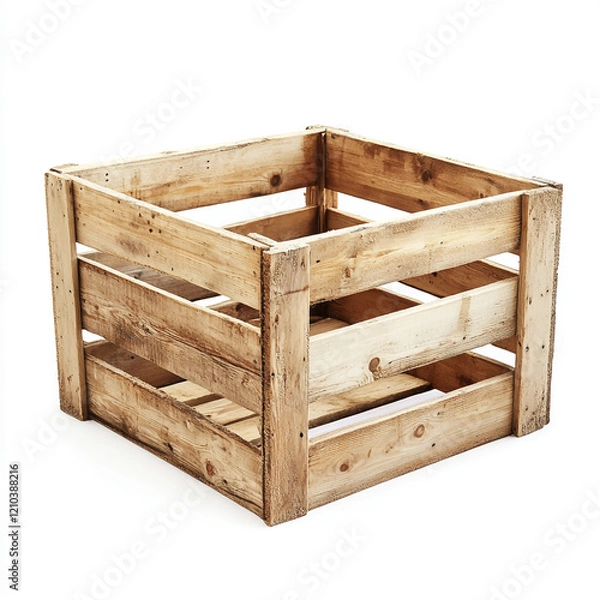 Fototapeta Empty wooden crate isolated on white background full depth of feild.