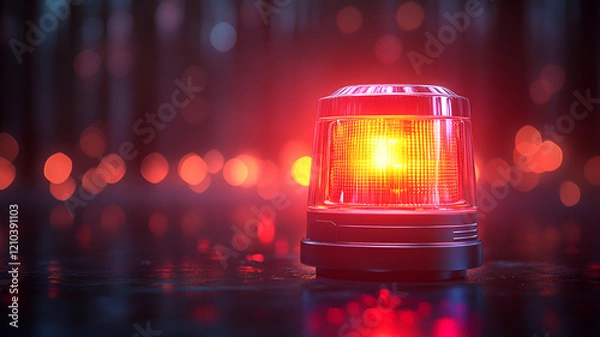 Obraz Bright red emergency light with glowing bokeh background creates dramatic scene