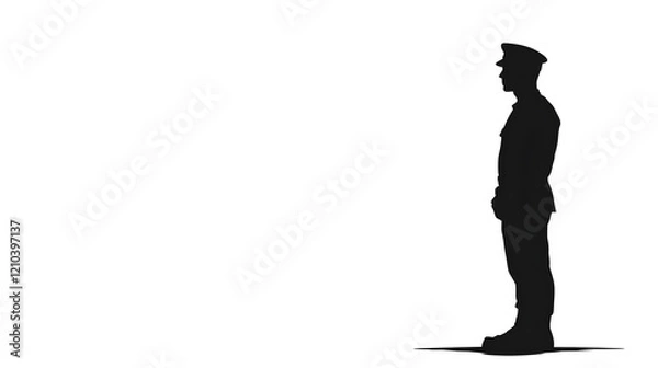 Fototapeta A simple silhouette of a soldier standing at attention, symbolizing discipline and duty. Soldier standing minimalist.


