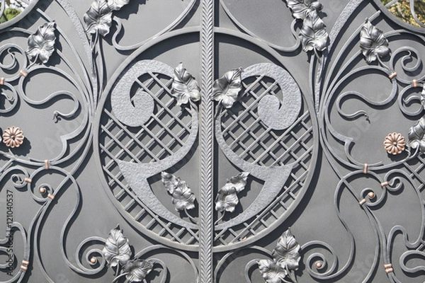 Fototapeta Metal art with patterns of leaves. Iron gate