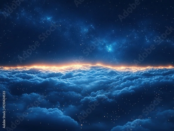 Fototapeta A serene view of clouds illuminated by a starry night sky.
