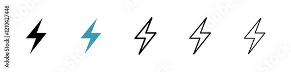 Obraz Lightning bolt icons vector pack in black and blue colors