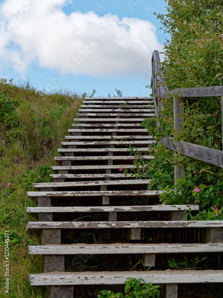 Fototapeta Wooden staircase in the dunes, island sylt , northsea
