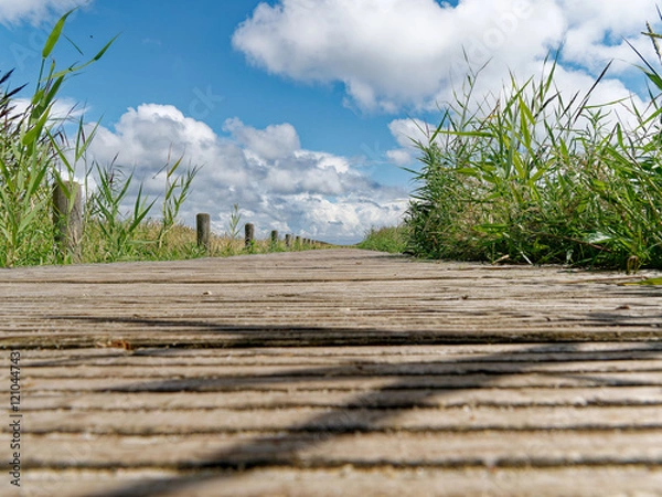 Fototapeta wooden walkway to the sea island of Sylt