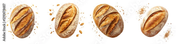 Obraz Set of a sourdough bread with a golden crust isolated on transparent background