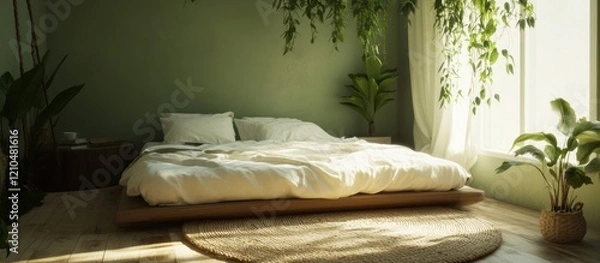 Fototapeta Serene Bedroom Sanctuary: A Tranquil Escape in Nature's Embrace