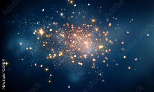 Obraz ogień błyszczy w ciemnoniebieskim tle bokeh