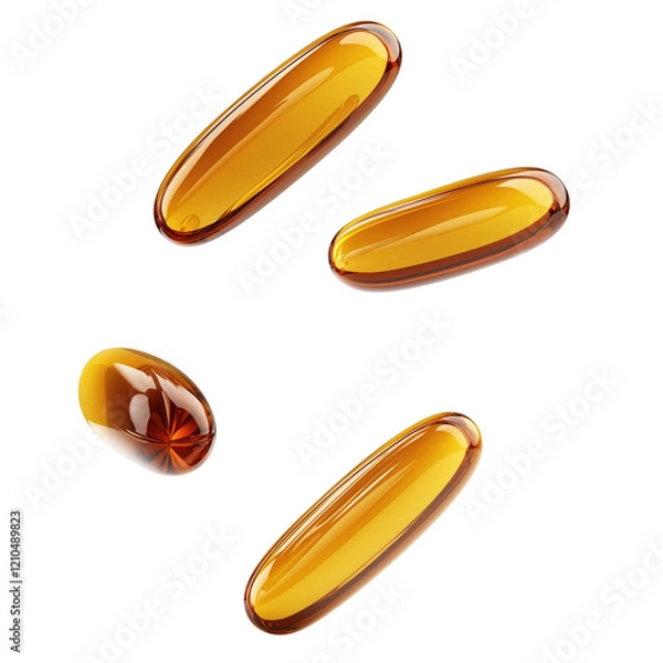 Fototapeta png falling fish oil, Omega 3 capsule soft gel or fish oil capsule isolated on transparent background