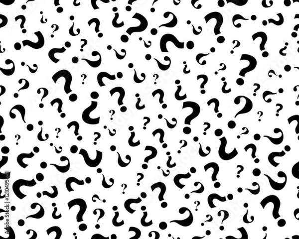 Fototapeta Black question mark on a white background, seamless pattern 