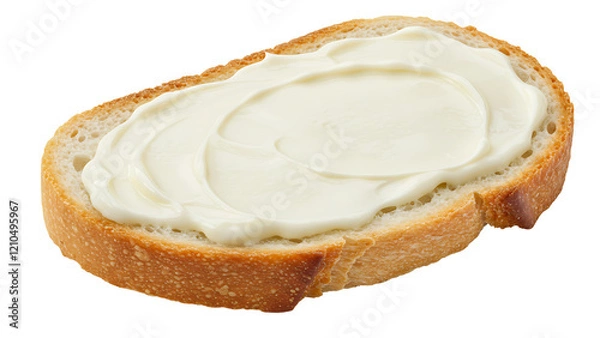 Fototapeta Slice of bread with cream cheese isolated on transparent or white background, png
