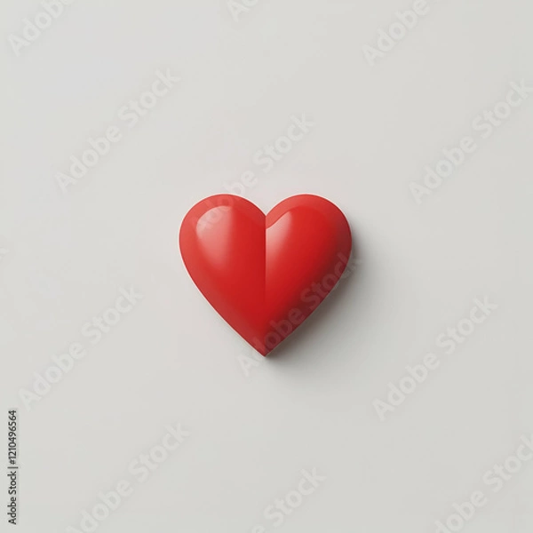 Fototapeta Close up red heart shape symbol  of love on white background, cute red heart, generative Ai