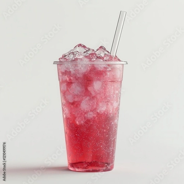 Obraz Soda and Ice Plastic Cup with Straw Dynamic View 3D Render