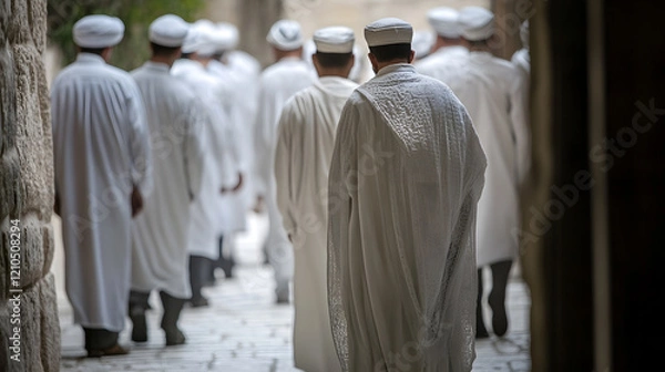 Fototapeta Traditional Jewish Priests Walking in Sacred Stone Pathway : Generative AI