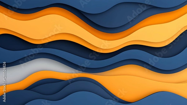 Fototapeta Abstract wavy orange and blue paper cut design background for website header or presentation