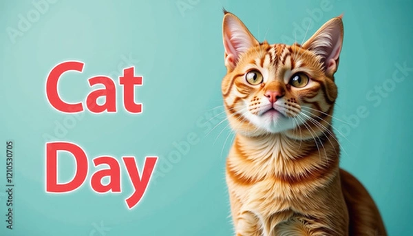 Fototapeta Whimsical illustration for National Cat Day in Russia with a playful kitty in a happy indoor setting, perfect for celebrations.