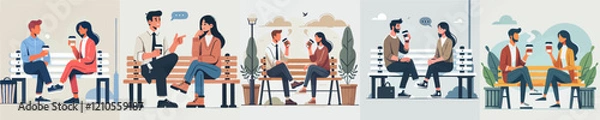 Fototapeta vector of a man and a woman sitting together with a glass of drink