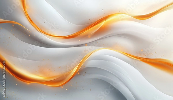 Fototapeta Abstract flowing shapes in white with golden accents, creating a sense of movement against a light beige background. Generativ AI