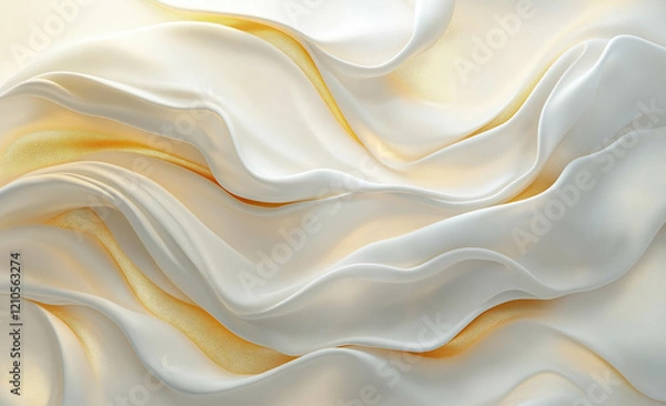 Fototapeta Abstract flowing shapes in white with golden accents, creating a sense of movement against a light beige background. Generativ AI