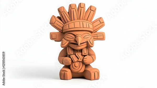 Obraz Terracotta figurine, ancient deity, Mesoamerican style, isolated white background, cultural artifact