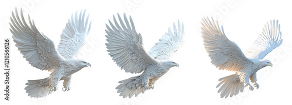 Fototapeta Majestic white eagle in flight, showcasing dynamic wing positions against a clear backdrop