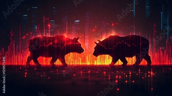 Fototapeta Futuristic Market Trends Battle of Bull and Bear in Abstract Digital