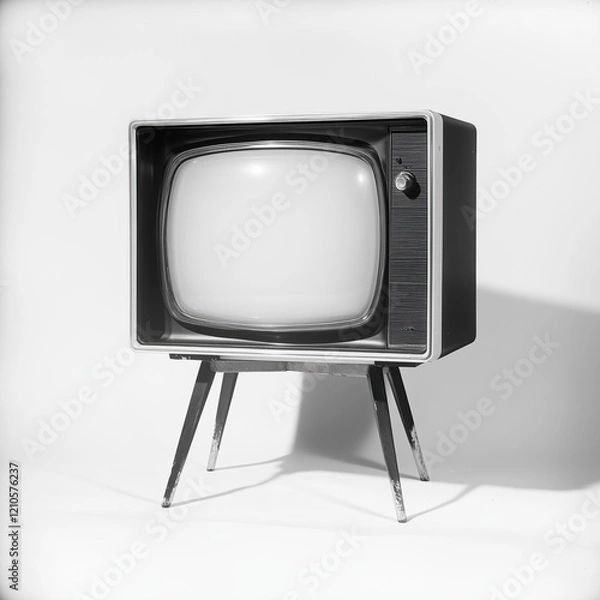 Fototapeta Vintage television in black and white color scheme. White background