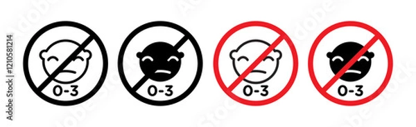 Fototapeta not suitable for children under 3 years icons set in black filled and stroke line style