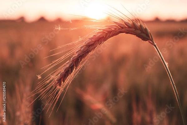 Obraz Ripe golden yellow wheat field, pre-harvest condition in beautiful sunset
