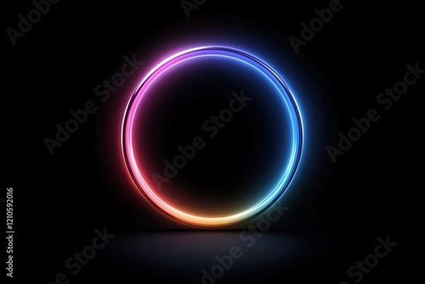 Fototapeta Glowing neon circle in a dark background with vibrant light effects. Modern abstract design for technology and creativity concepts