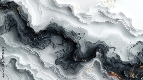 Fototapeta Abstract Background: Fluid Art in Shades of White, Gray, and Black with Smooth, Wavy Patterns Resembling Marble Textures