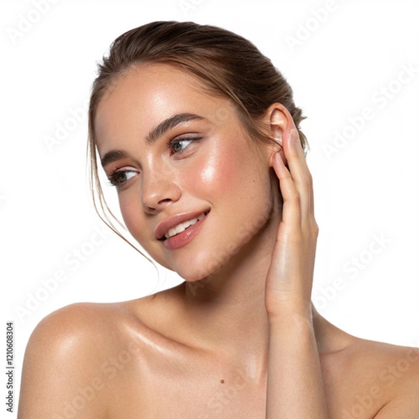 Obraz Portrait of Young Woman with Flawless Skin and Natural Makeup Serene Expression
