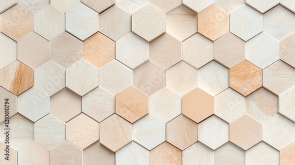 Fototapeta Hexagonal beige tiles in random pattern create textured surface