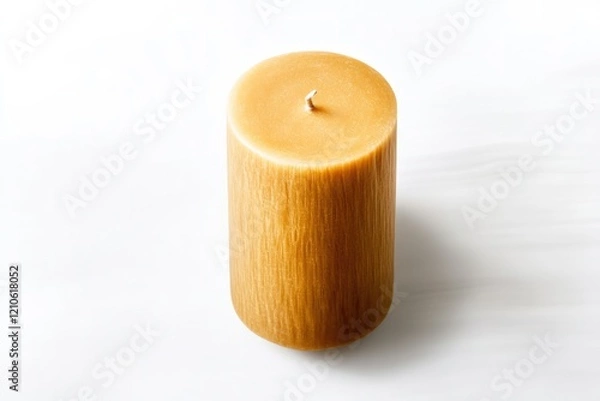 Fototapeta top-down view of high realistic photo of cylindrical beeswax candle with textured surface and natural tone