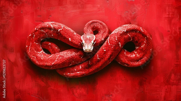 Obraz a coiled bright red snake on a red background
