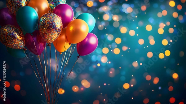 Fototapeta Vibrant celebration scene with colorful balloons and sparkling lights, creating a festive atmosphere perfect for parties and special events