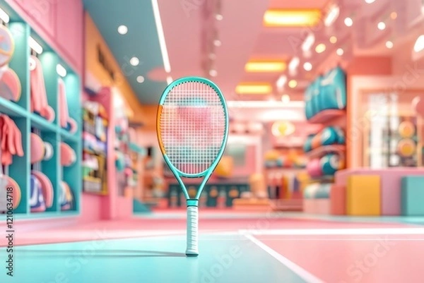 Fototapeta Colorful tennis equipment surrounded by vibrant display in a stylish sports store invites playful energy and enthusiasm for the game