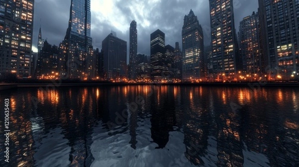 Obraz HDRI, Environment map, Equirectangular projection, Spherical panorama. Night city
3D rendering