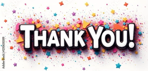 Fototapeta Colorful thank you message with playful confetti background
