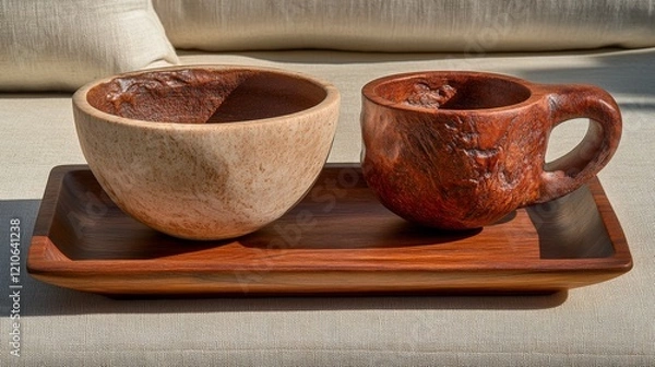 Fototapeta A minimalist background studio shot of a modern sofa armrest tray, perfect for home decor