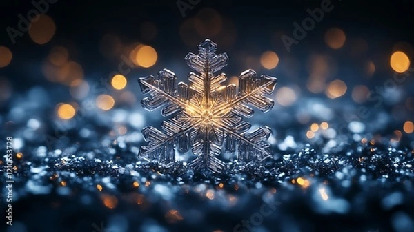 Fototapeta Sparkling snowflake on glitter.