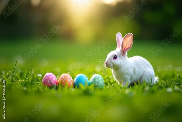 Fototapeta easter bunny and easter eggs 2025